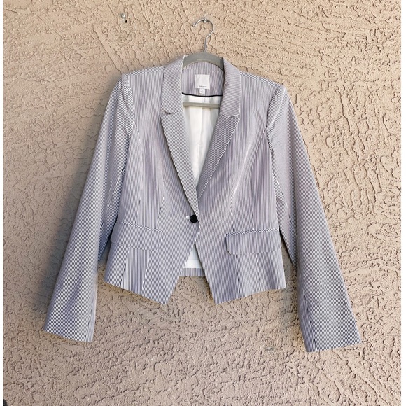 HALOGEN Blue & White Striped Pinstripe Stretch Cotton Suit Jacket Blazer - Picture 3 of 10